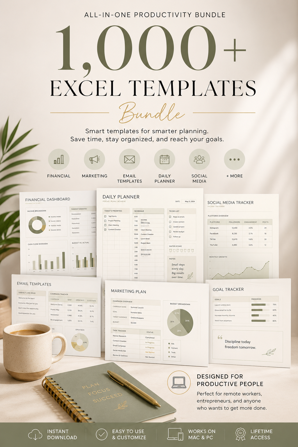 1,000+ Excel Templates Bundle for Business, Marketing, Finance & Productivity