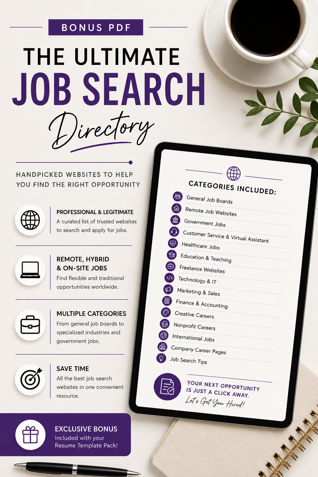 Professional ATS Resume Template Bundle + BONUS Job Search PDF | Editable Resume, Cover Letter & References | Word, Google Docs & Pages