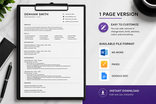 Professional ATS Resume Template Bundle + BONUS Job Search PDF | Editable Resume, Cover Letter & References | Word, Google Docs & Pages