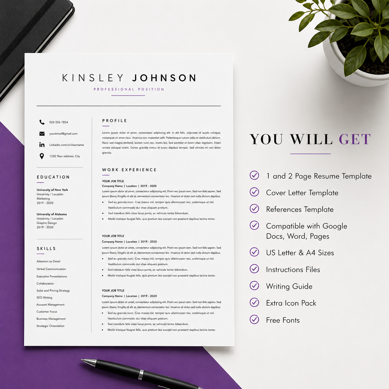 Modern ATS Resume Template Bundle | Resume, Cover Letter & References | Word & Google Docs