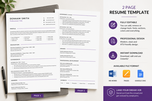 Professional ATS Resume Template Bundle + BONUS Job Search PDF | Editable Resume, Cover Letter & References | Word, Google Docs & Pages