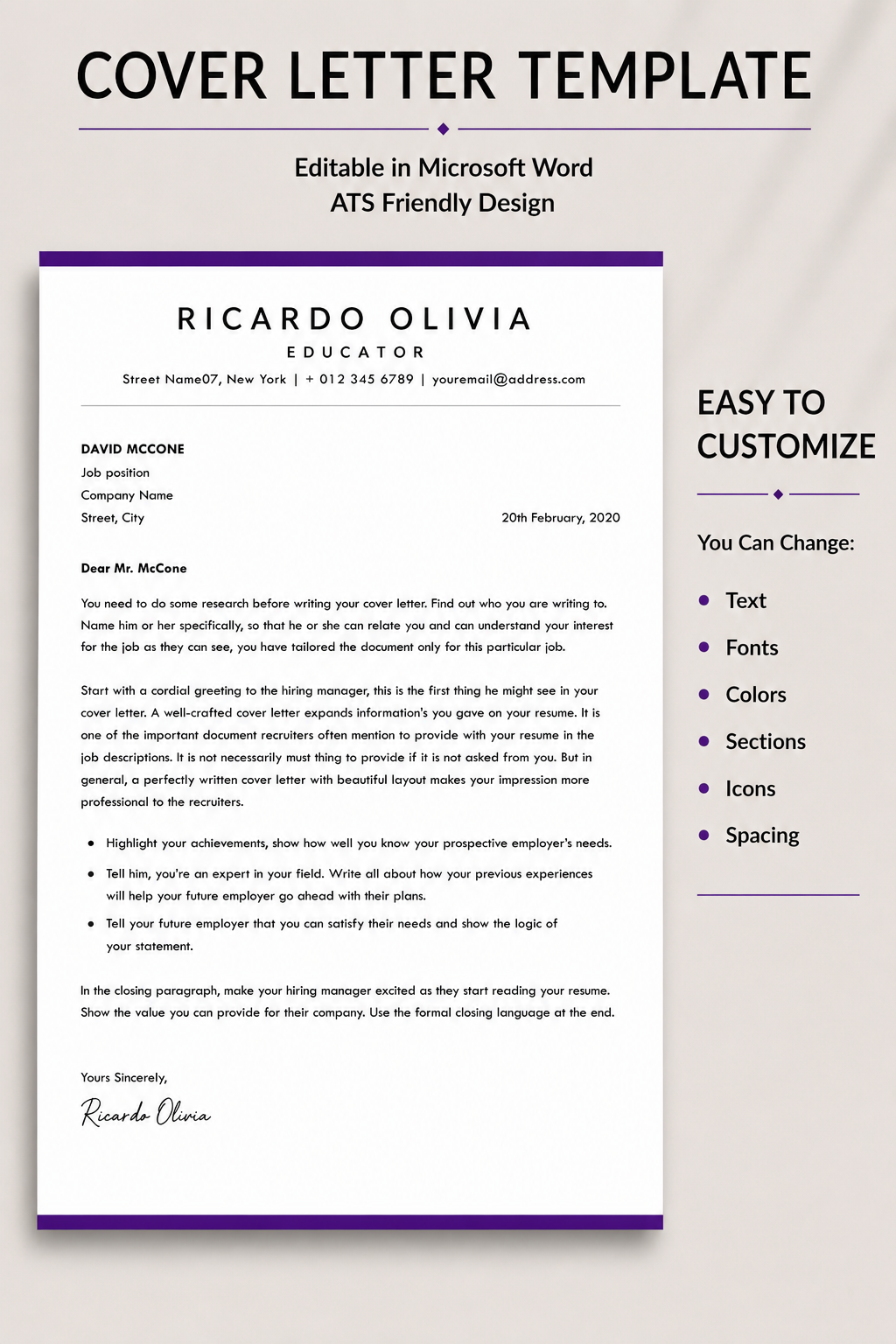 Teacher Resume Template | ATS-Friendly Resume & Cover Letter | Editable Microsoft Word Resume for Educators | A4 & US Letter